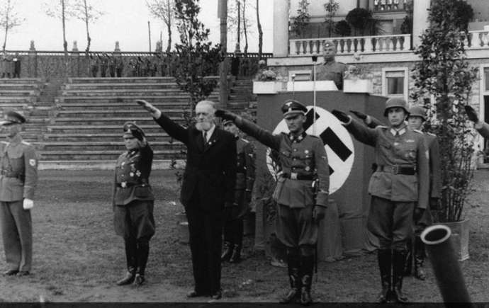 Leon Rupnik, with some other Nazis in Ljubljana, 1944