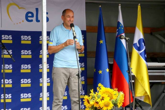 Janša speaking at the meeting