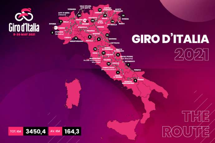 The map of the 2021 Giro d&#039;Italia