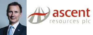 UK Foreign Secretary Jeremy Hunt, with the logo of Ascent Resources, the company whose troubled fracking project he was lobbying for in Slovenia