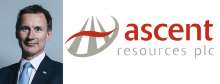 UK Foreign Secretary Jeremy Hunt, with the logo of Ascent Resources, the company whose troubled fracking project he was lobbying for in Slovenia