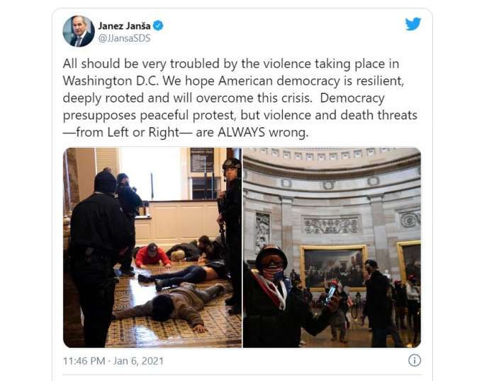 Slovenian Govt Condemns Attack on US Capitol Building by Trump Mob