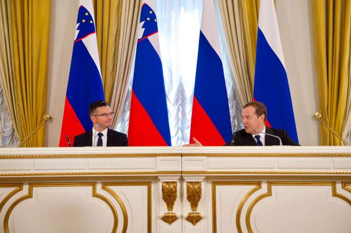 Slovenian Prime Minister Šarec and Russian Prime Minister Dmitry Medvedev