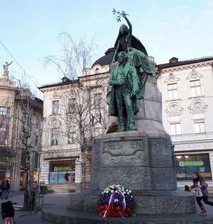 The Prešeren Monument in Prešeren Square on Prešeren Day