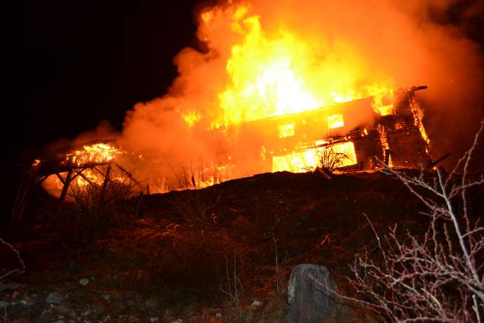 The lodge in flames
