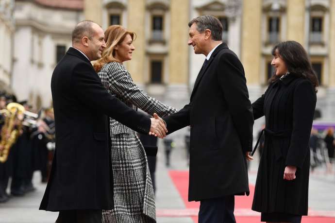 The Bulgarian President  Rumen Radev, Slovenian President Borut Pahor, and their partners