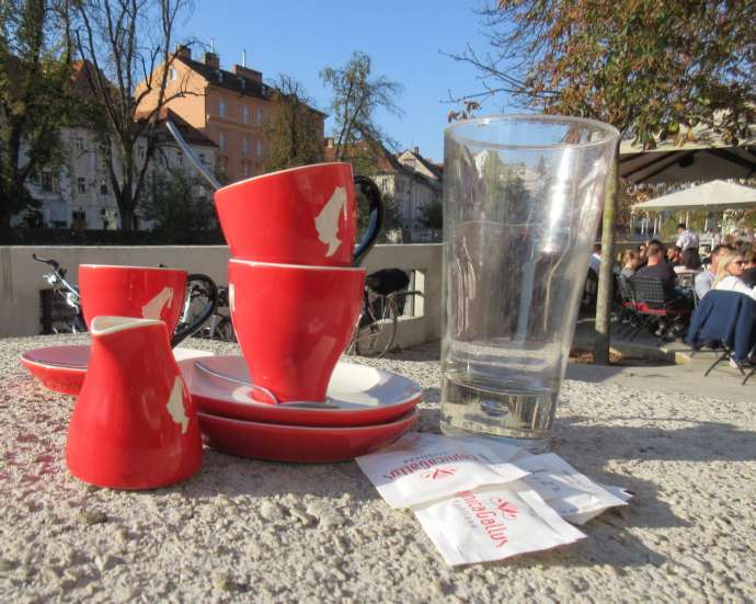 Enjoying coffee in Ljubljana, long ago